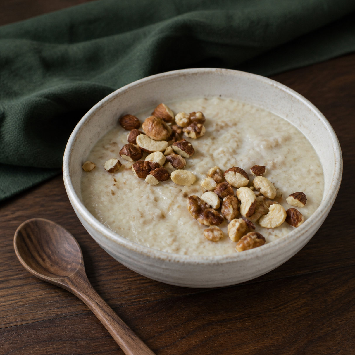 Porridge served with organic mixed nuts