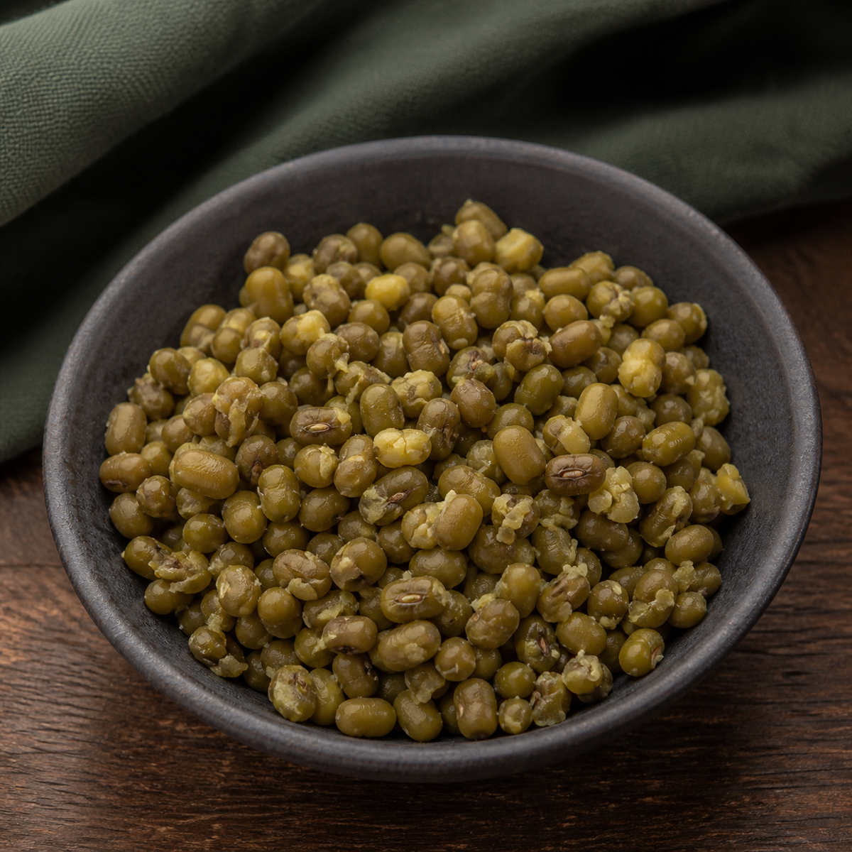 Cooked organic mung beans serving