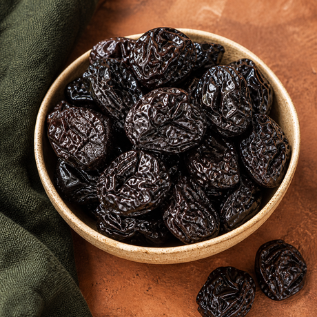 Close-up of plump Organic Pitted Prunes