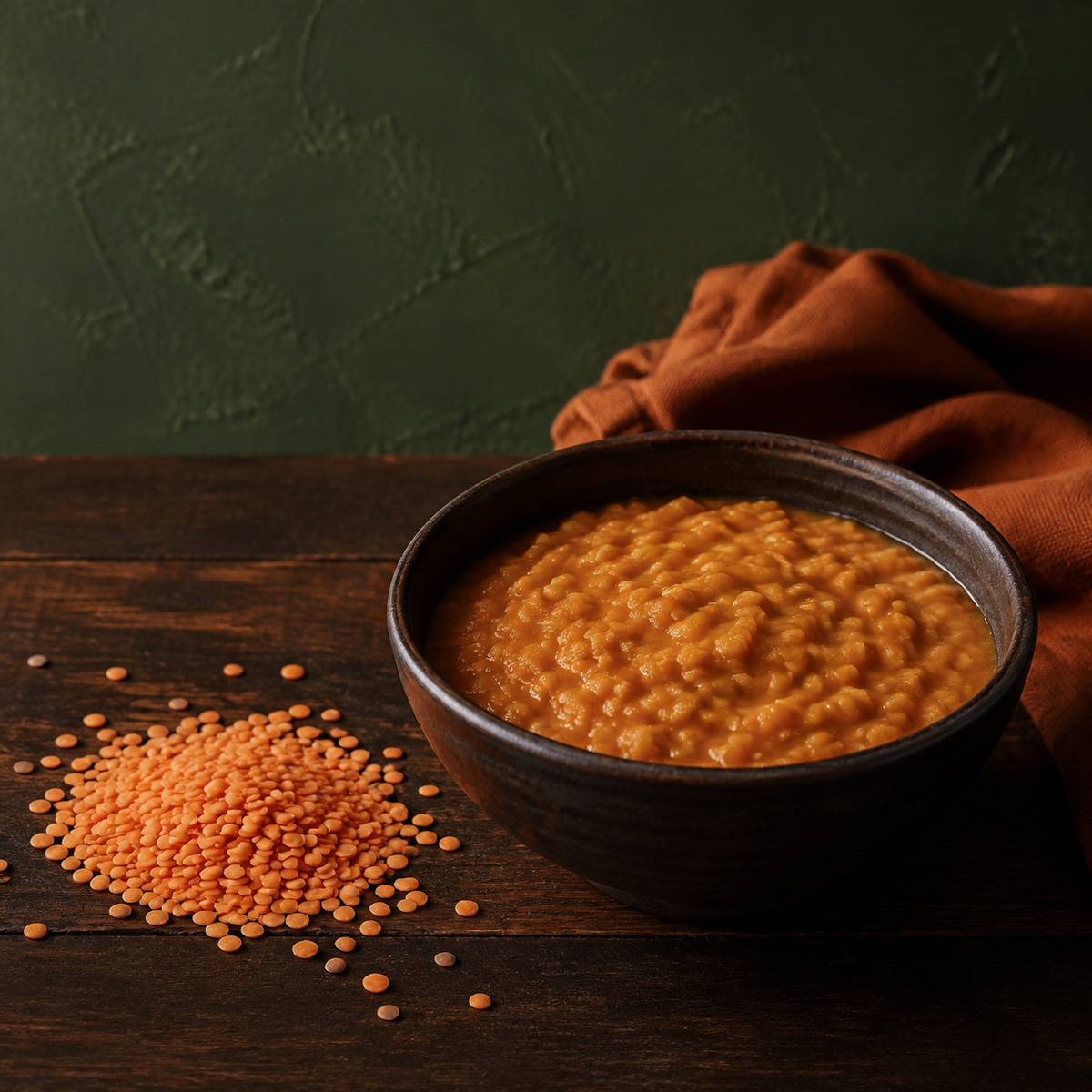 Organic red lentils natural serving