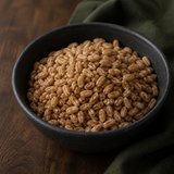 Cooked organic spelt grain serving