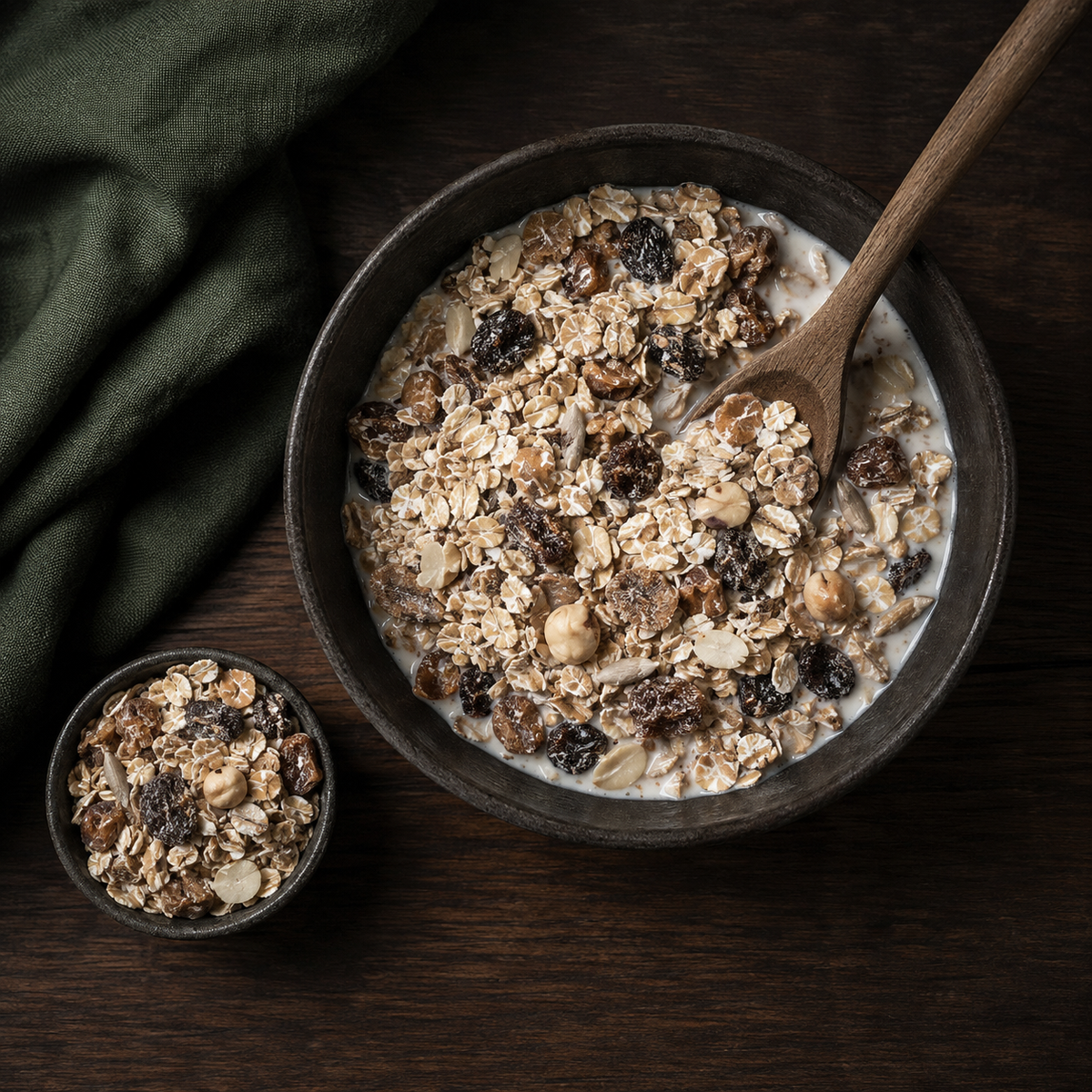 Organic super muesli served with milk