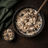 Organic super muesli served with milk