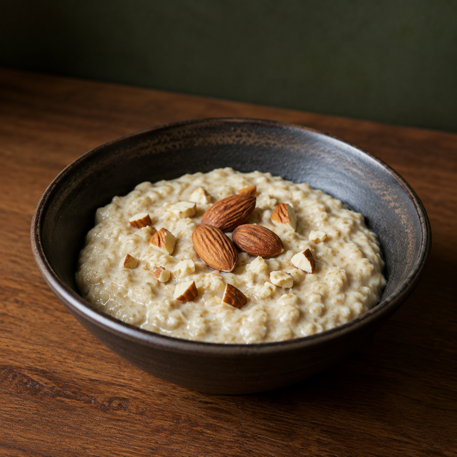 Organic unblanched almonds served on porridge
