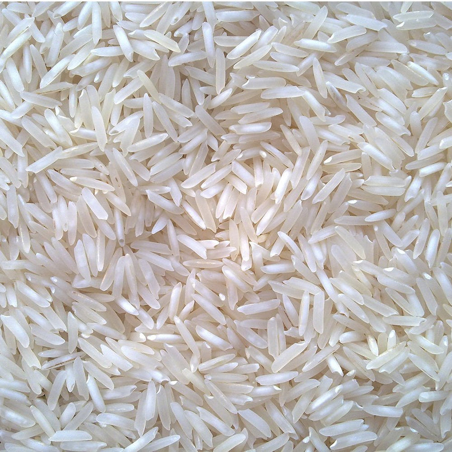 Organic White Basmati Rice – extreme close-up product hero