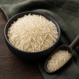 Organic white basmati rice dry grain detail