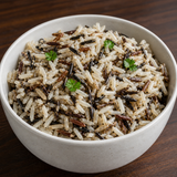 Cooked organic wild rice mix in a bowl