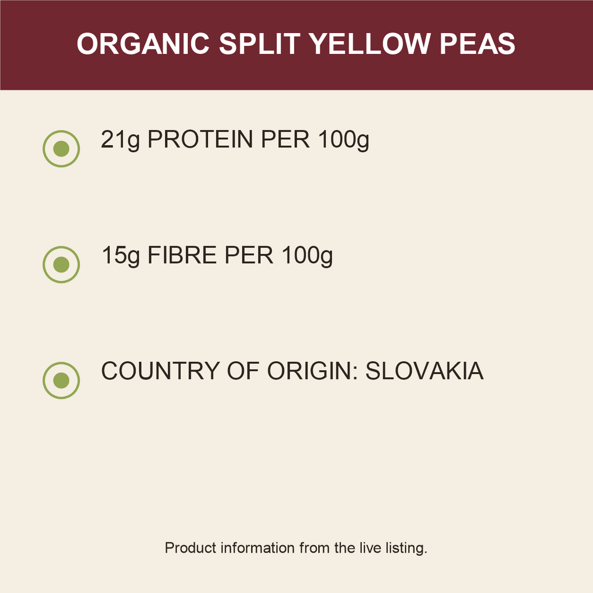 Organic split yellow peas product facts