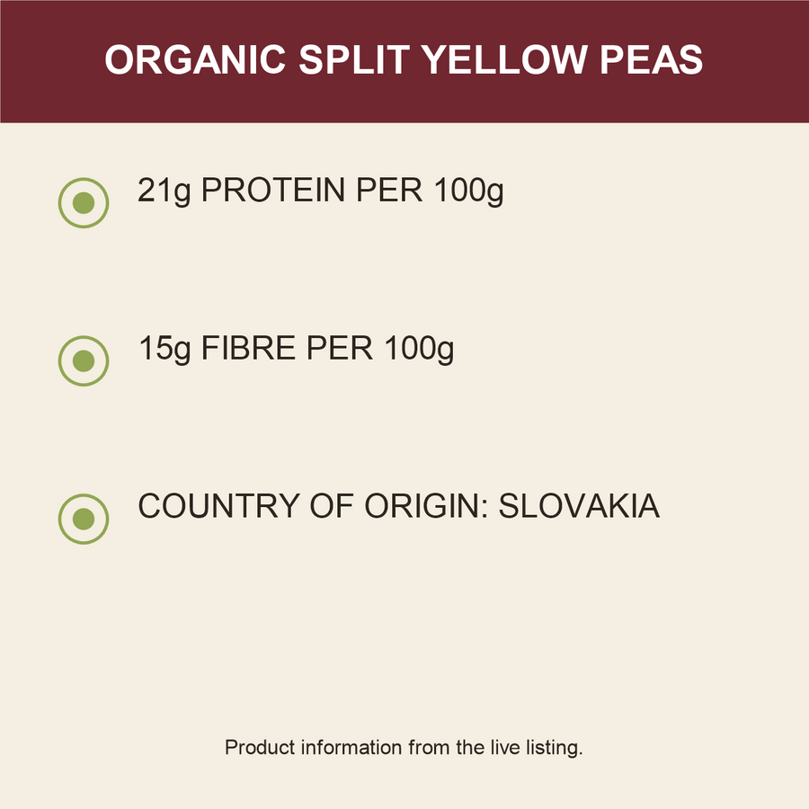 Organic split yellow peas product facts