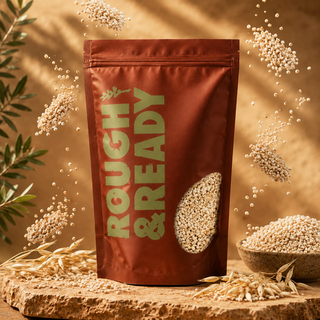 Bag of 'Rough & Ready' seeds with a natural background