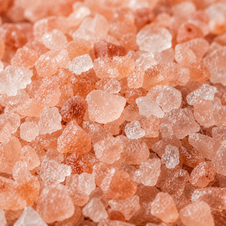 Close-up of pink Himalayan salt crystals