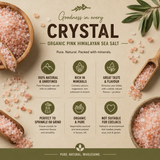 Advertisement for organic pink Himalayan sea salt with text and images of salt in wooden bowls.