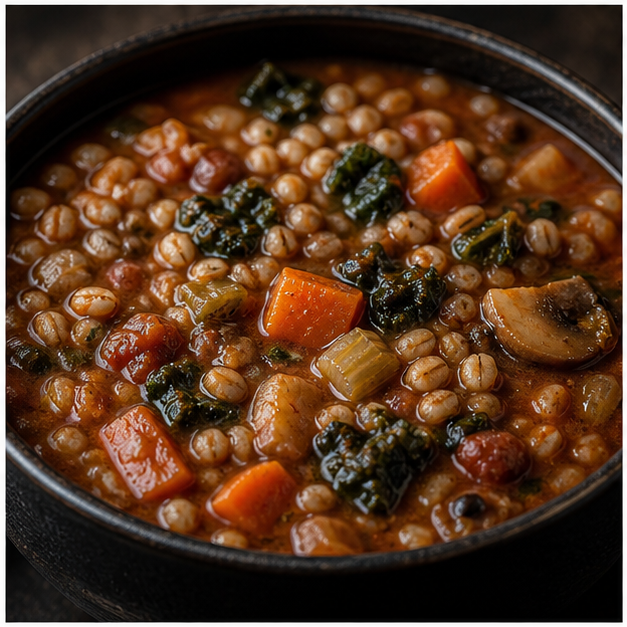Organic pot barley vegetable stew