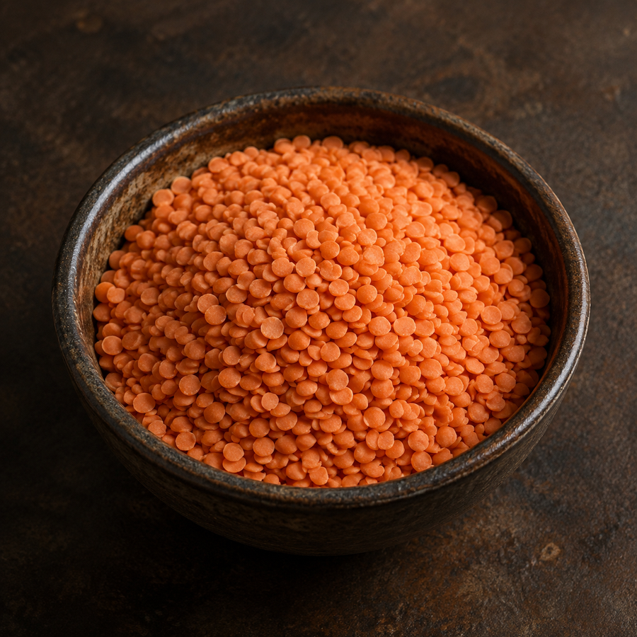 Organic red split lentils serving suggestion