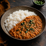 Organic red split lentil dal with rice