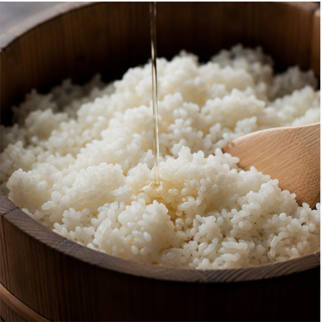 Organic brown rice vinegar on sushi rice