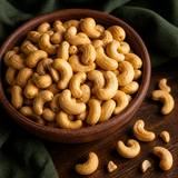 Roasted and salted cashew nuts served for snacking