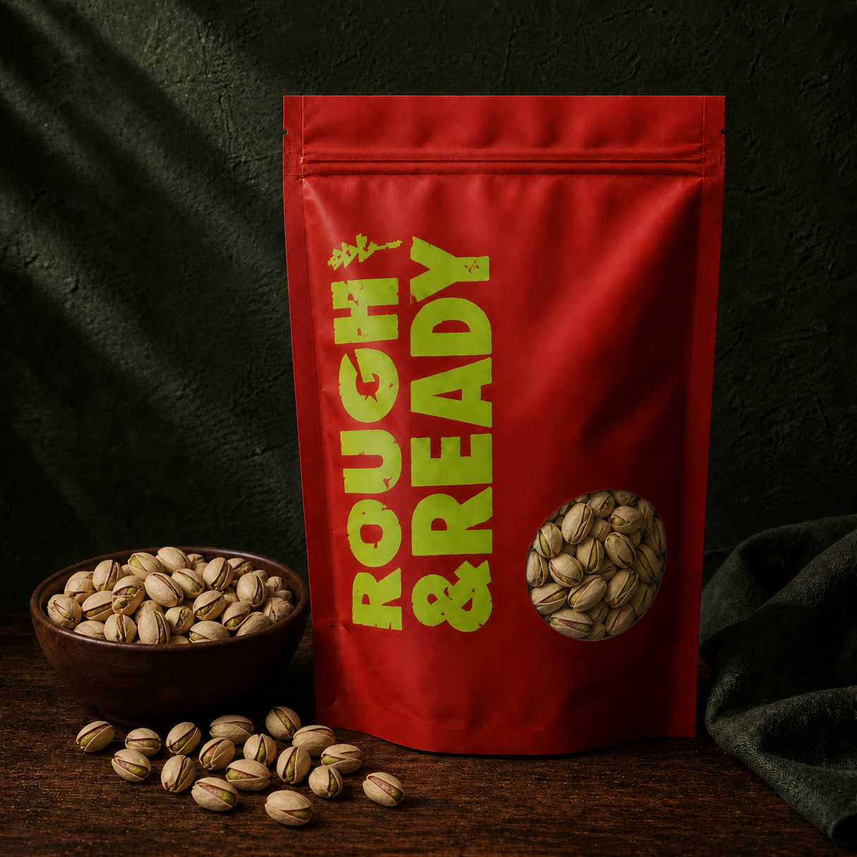 Rough and Ready Roasted and Salted Pistachios pouch