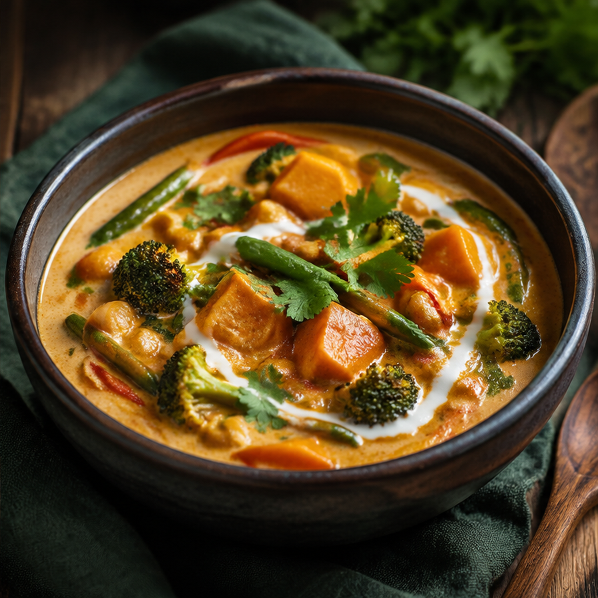 Vegetable curry made with organic coconut milk