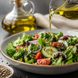 Organic hemp oil drizzled over salad