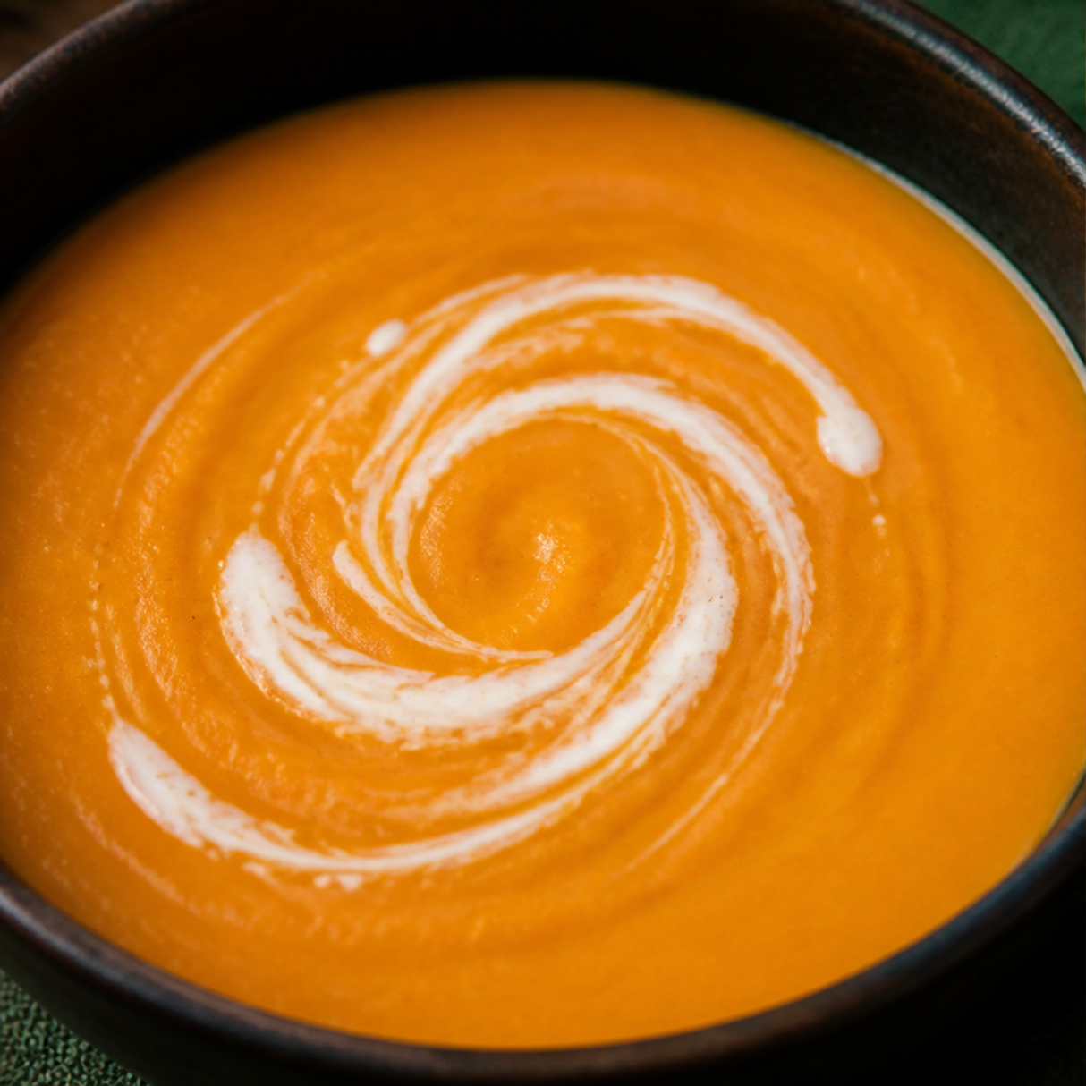 Organic carrot and coconut soup macro