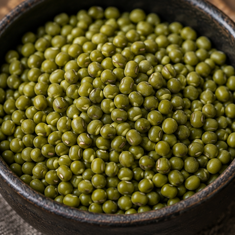 Organic whole green mung beans macro