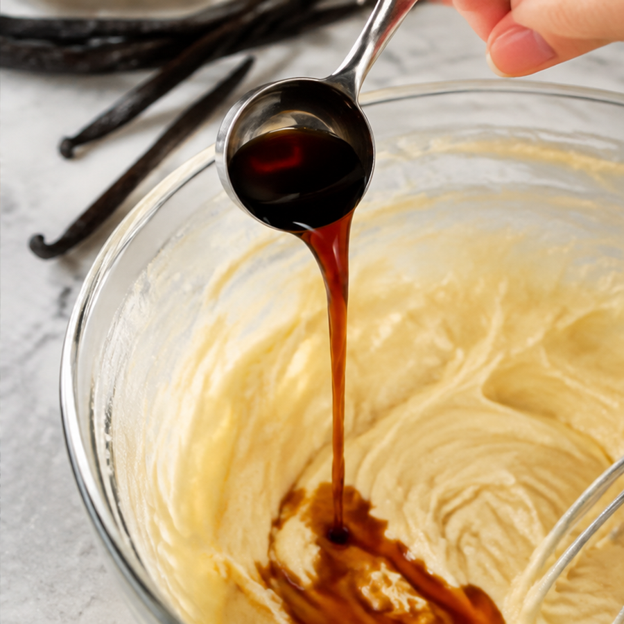 Adding pure vanilla extract to cake batter