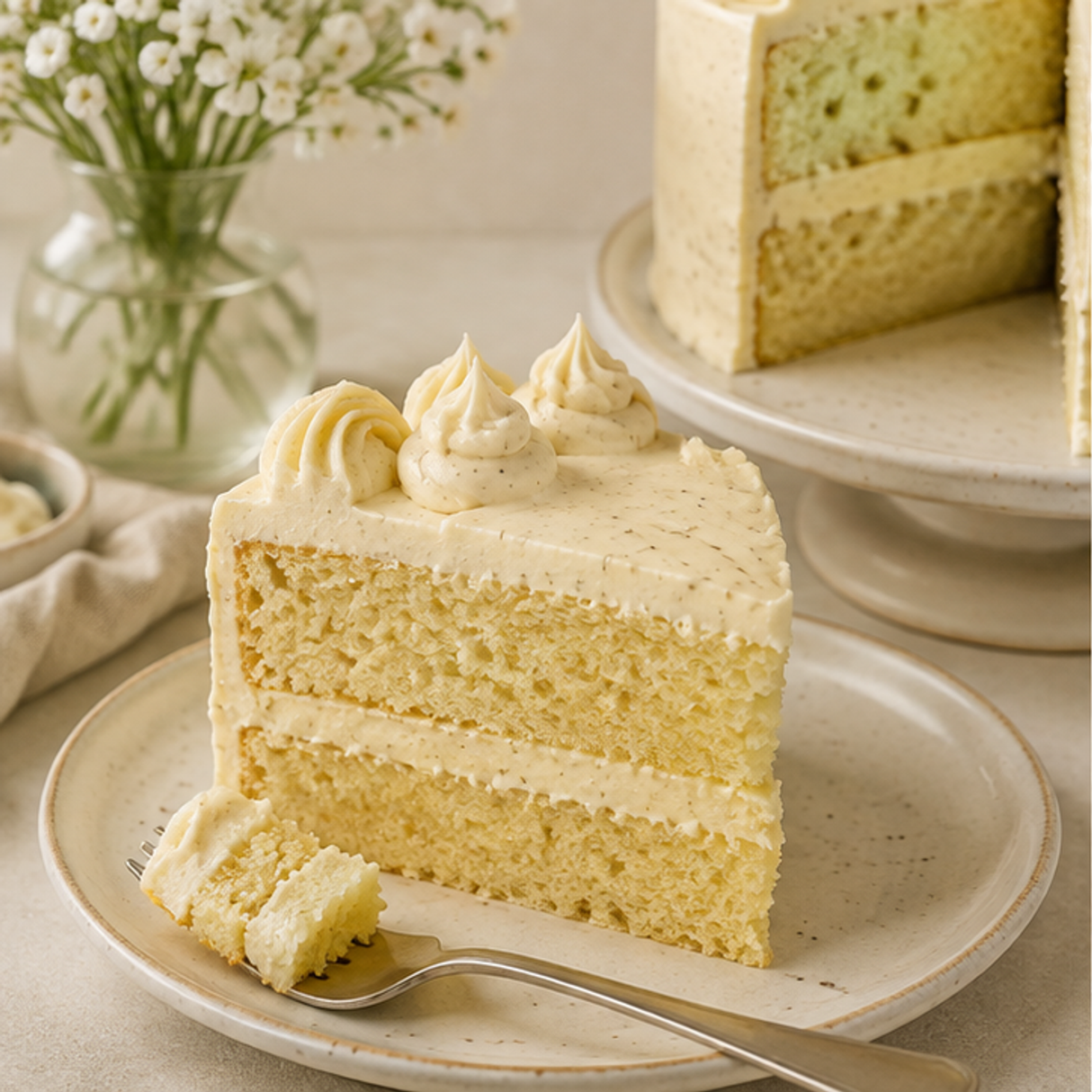 Vanilla sponge cake with vanilla buttercream