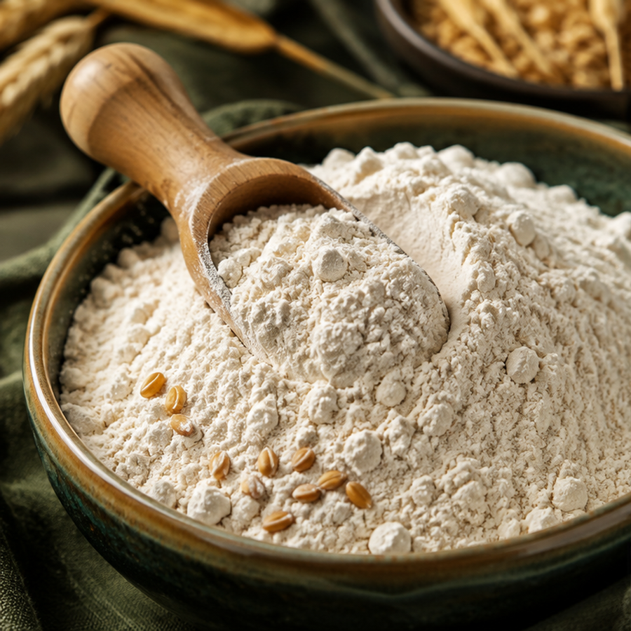 Organic white spelt flour macro