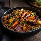 Cooked organic rye grain serving suggestion