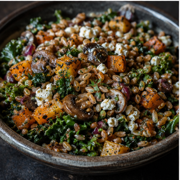 Organic spelt grain vegetable salad