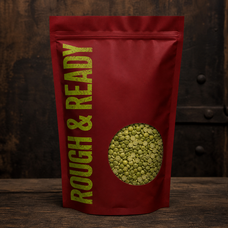 Rough & Ready pouch with split green pea window