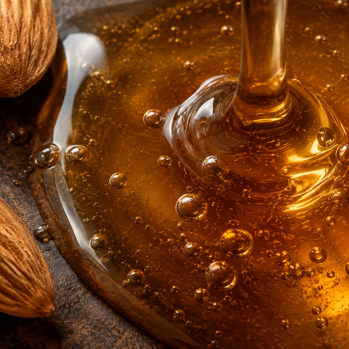 Extreme close-up of natural almond extract