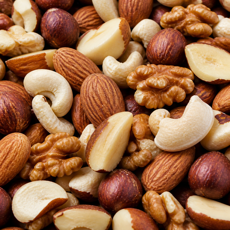 Extreme close-up of superior organic mixed nuts