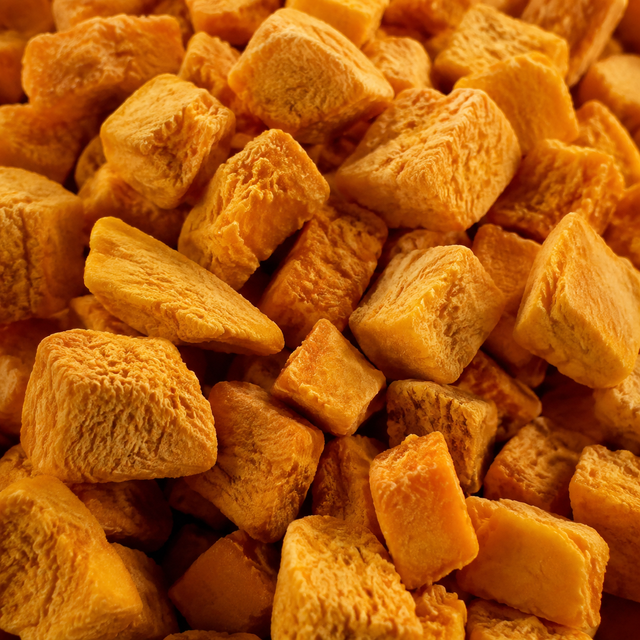 Freeze Dried Mango Cubes — extreme macro hero