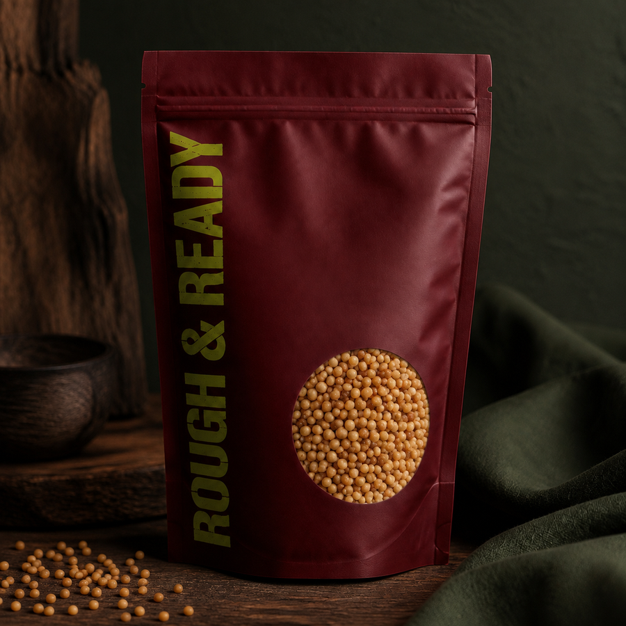 Organic Fregola in Rough and Ready burgundy pouch