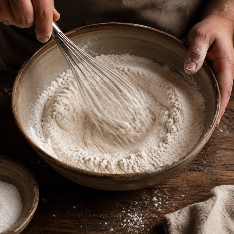 Mixing Doves Farm Vitamin C into bread flour