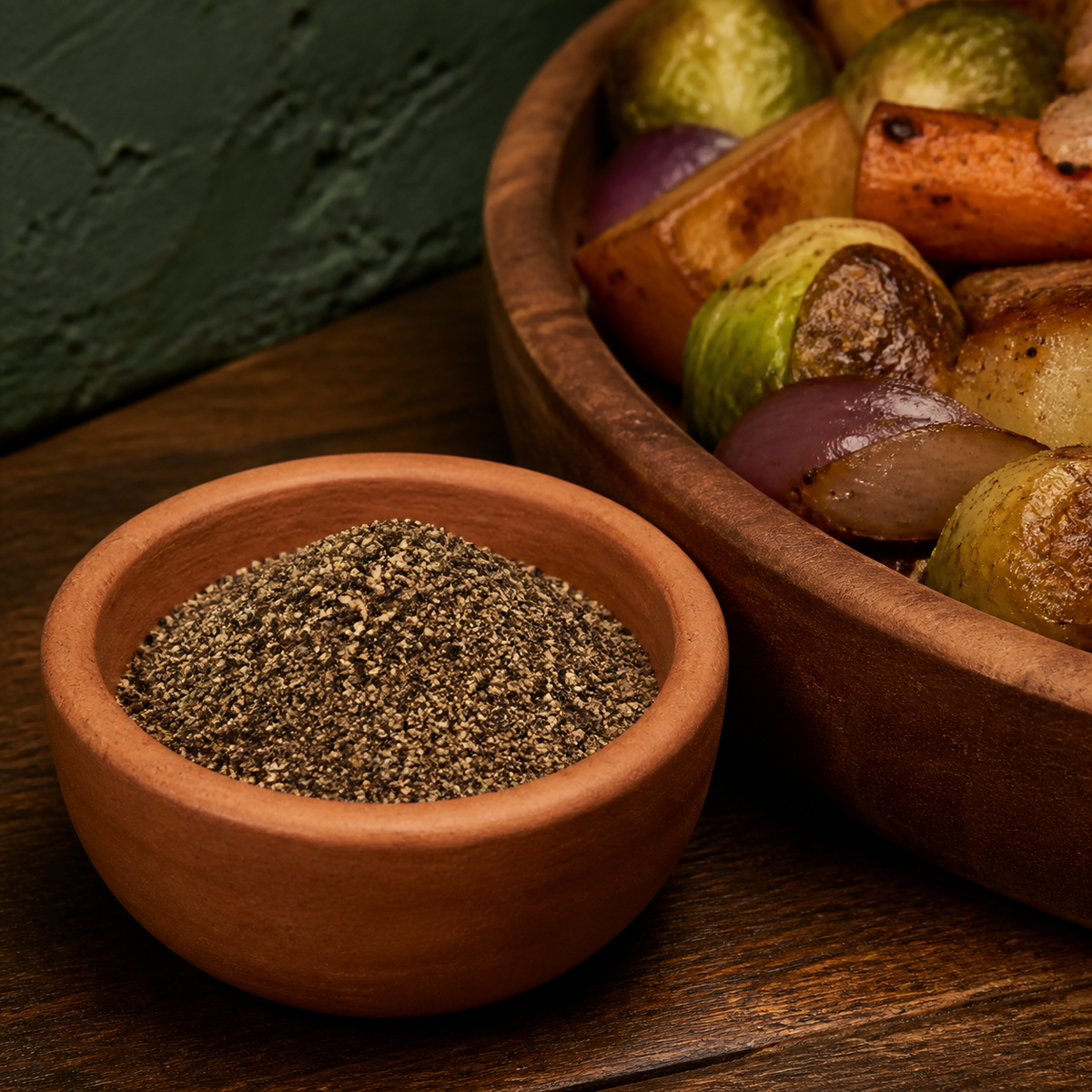 Organic ground black pepper serving suggestion